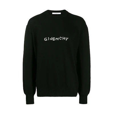 Givenchy FW21 Black Logo Embroidered Wool Pullover Sweater for Men. BM908P4Y3J-001
