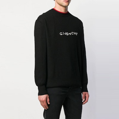 Givenchy FW21 Black Logo Embroidered Wool Pullover Sweater for Men. BM908P4Y3J-001 Shop Givenchy FW21 Black Logo Embroidered Wool Pullover Sweater for Men. BM908P4Y3J-001