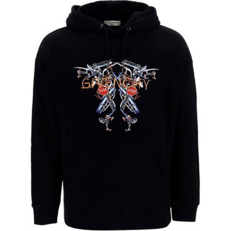 Givenchy FW21 Black Oversized Printed Hoodie Pullover. BMJ09J30AF-001