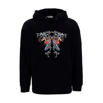 Givenchy FW21 Black Oversized Printed Hoodie Pullover. BMJ09J30AF-001