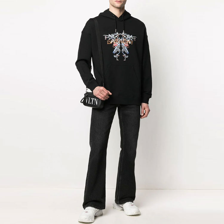 Shop ジバンシィ FW21 ブラック オーバーサイズ プリント フーディープルオーバー BMJ09J30AF-001