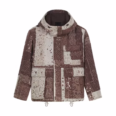 Givenchy FW21 Brown Denim Bandana Print Logo Hooded Jacket BM00T950PE-201