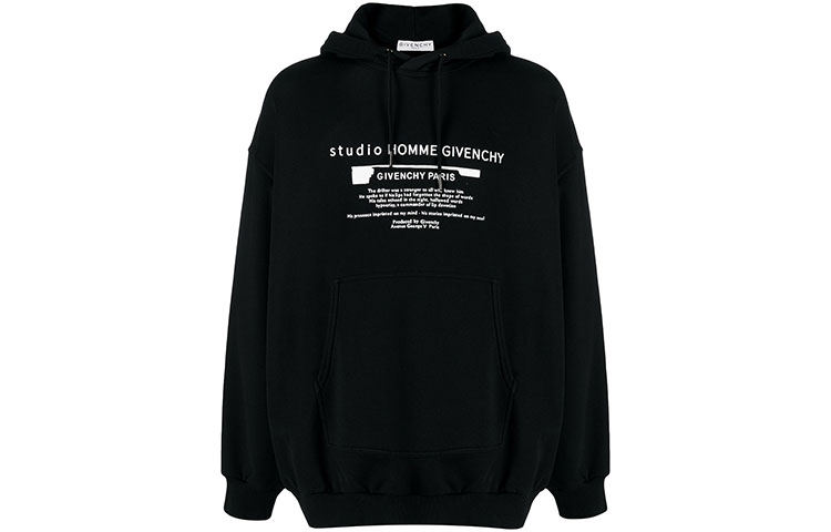 Givenchy FW21 Front Logo Print Ribbed Hoodie Unisex Black BMJ0A6305B-001