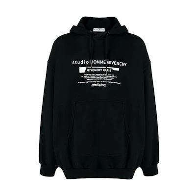 Givenchy FW21 Front Logo Print Ribbed Hoodie Unisex Black BMJ0A6305B-001