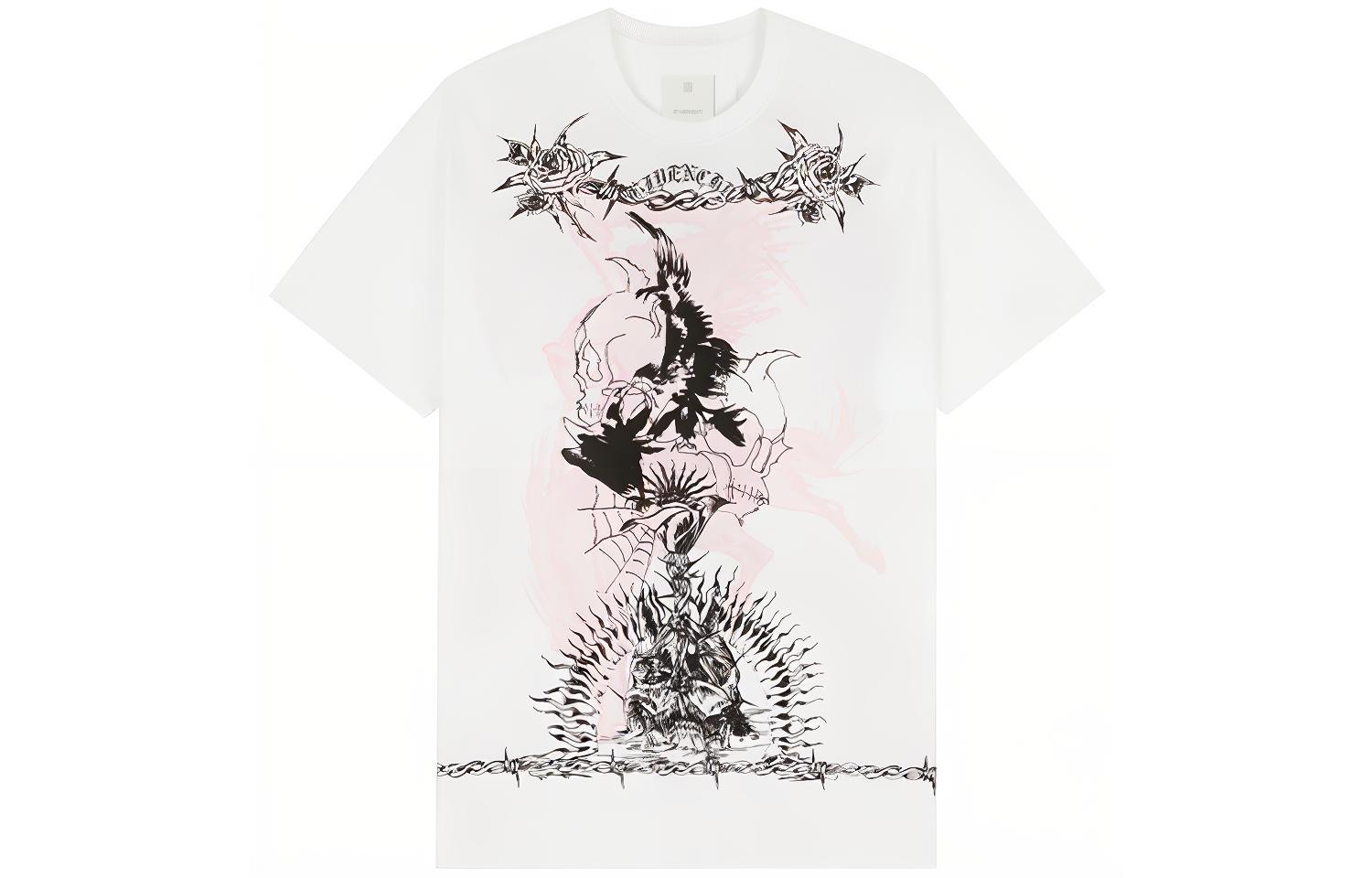 GIVENCHY FW21 Gothic Graphic Loose Fit Short Sleeve T-Shirt White Mens. BM71583Y6B-100