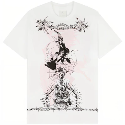 GIVENCHY FW21 T-Shirt Putih Lelaki Grafik Gothic Loose Fit Lengan Pendek. BM71583Y6B-100 Buy GIVENCHY FW21 T-Shirt Putih Lelaki Grafik Gothic Loose Fit Lengan Pendek. BM71583Y6B-100