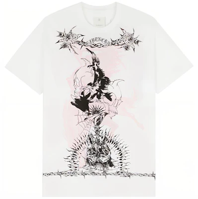 GIVENCHY FW21 T-Shirt Putih Lelaki Grafik Gothic Loose Fit Lengan Pendek. BM71583Y6B-100 Order GIVENCHY FW21 T-Shirt Putih Lelaki Grafik Gothic Loose Fit Lengan Pendek. BM71583Y6B-100