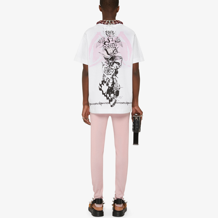 GIVENCHY FW21 Gothic Graphic Loose Fit Short Sleeve T-Shirt White Mens. BM71583Y6B-100 圖 4