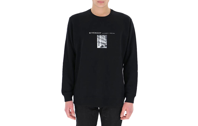 Givenchy FW21 Letter Photo Print Pullover Sweatshirt Black () BMJ0A930AF-001