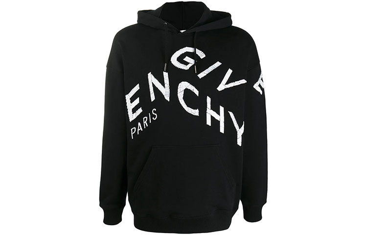 Givenchy FW21 Logo Embroidered Drawstring Hoodie Black Men BMJ07P30AF-001