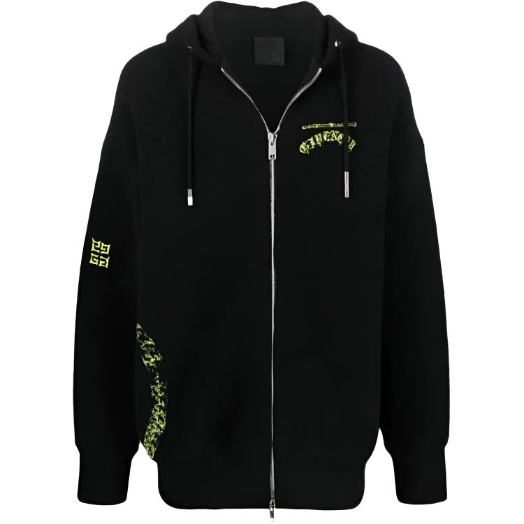 Givenchy FW21 Logo Embroidered Zip-Up Hoodie Black BM90GC4Y7Y-001