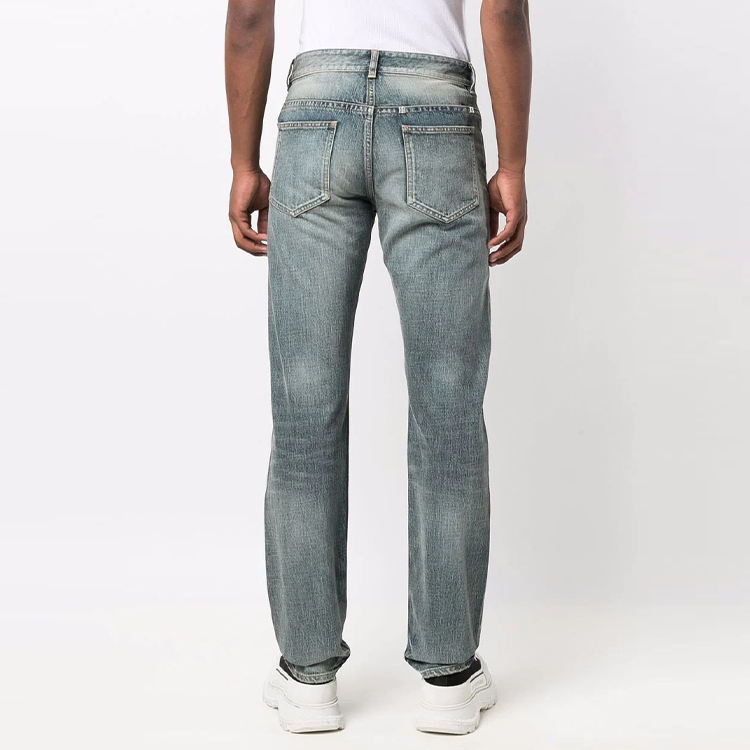 Purchase Givenchy FW21 Jeans Pria Biru Mid-Rise Straight-Leg Distressed BM50UY5Y1C-420