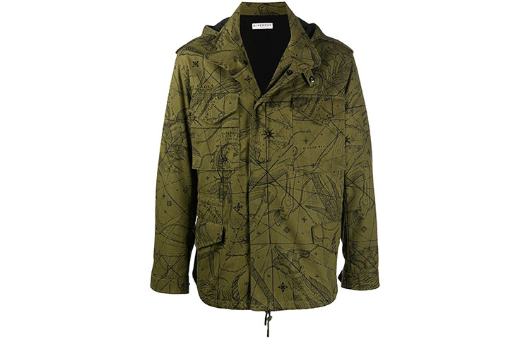 Givenchy FW21 Star Letter Print Hoodie Jacket Men’s Dark Green BM00GG133A-308