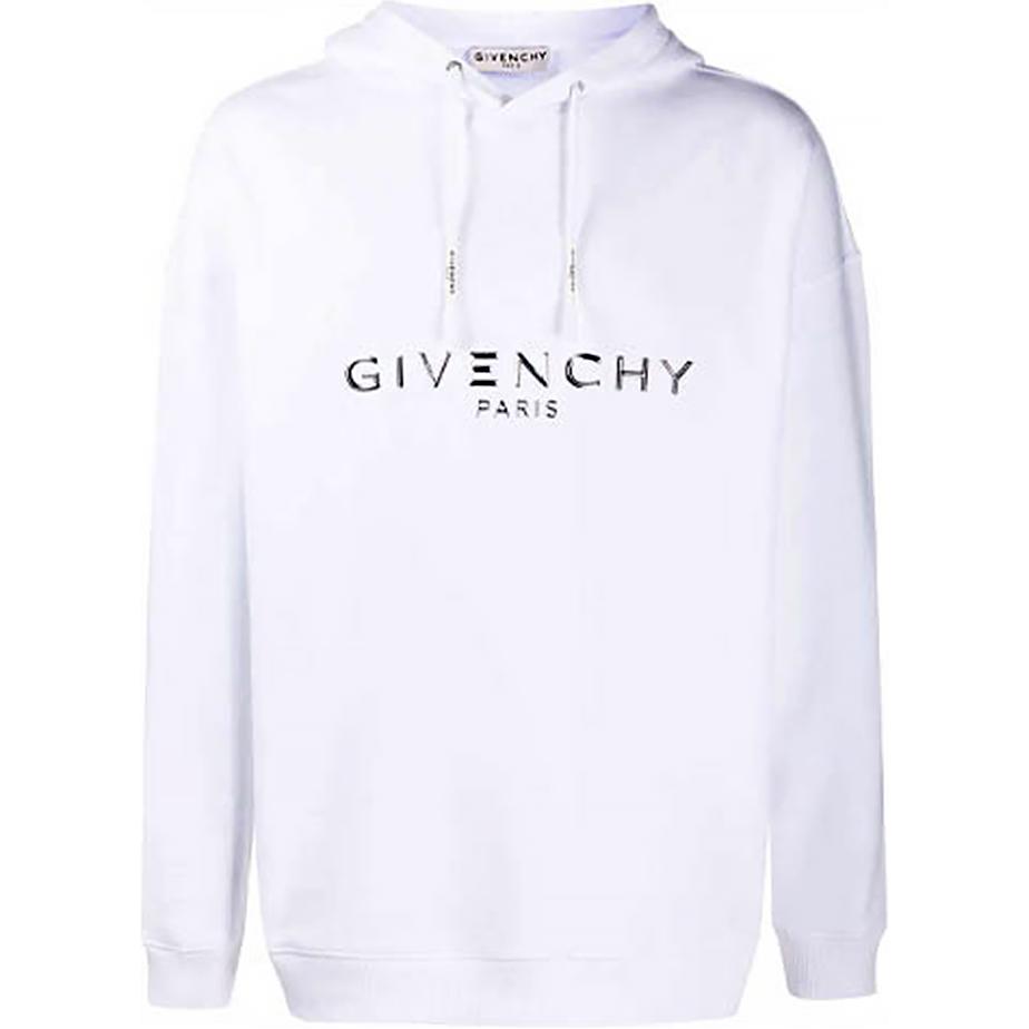 Givenchy FW21 White Logo Embellished Casual Hoodie BMJ06R30AF-100