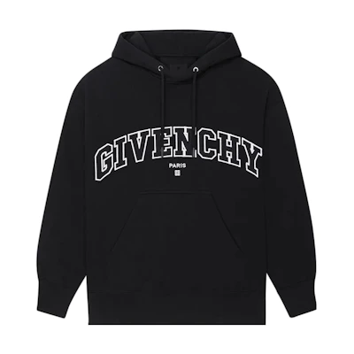 Givenchy FW22 Black Hoodie with Letter Logo Print and Drawstring. BMJ0HC3Y8Q-001