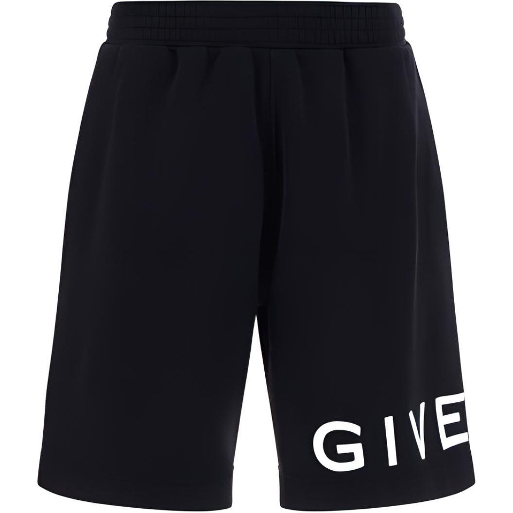 GIVENCHY FW22  Black Relaxed Fit Logo Print Elastic Waist Shorts. BM51363Y78-001