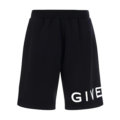 GIVENCHY FW22 Black Relaxed Fit Logo Print Elastic Waist Shorts. BM51363Y78-001