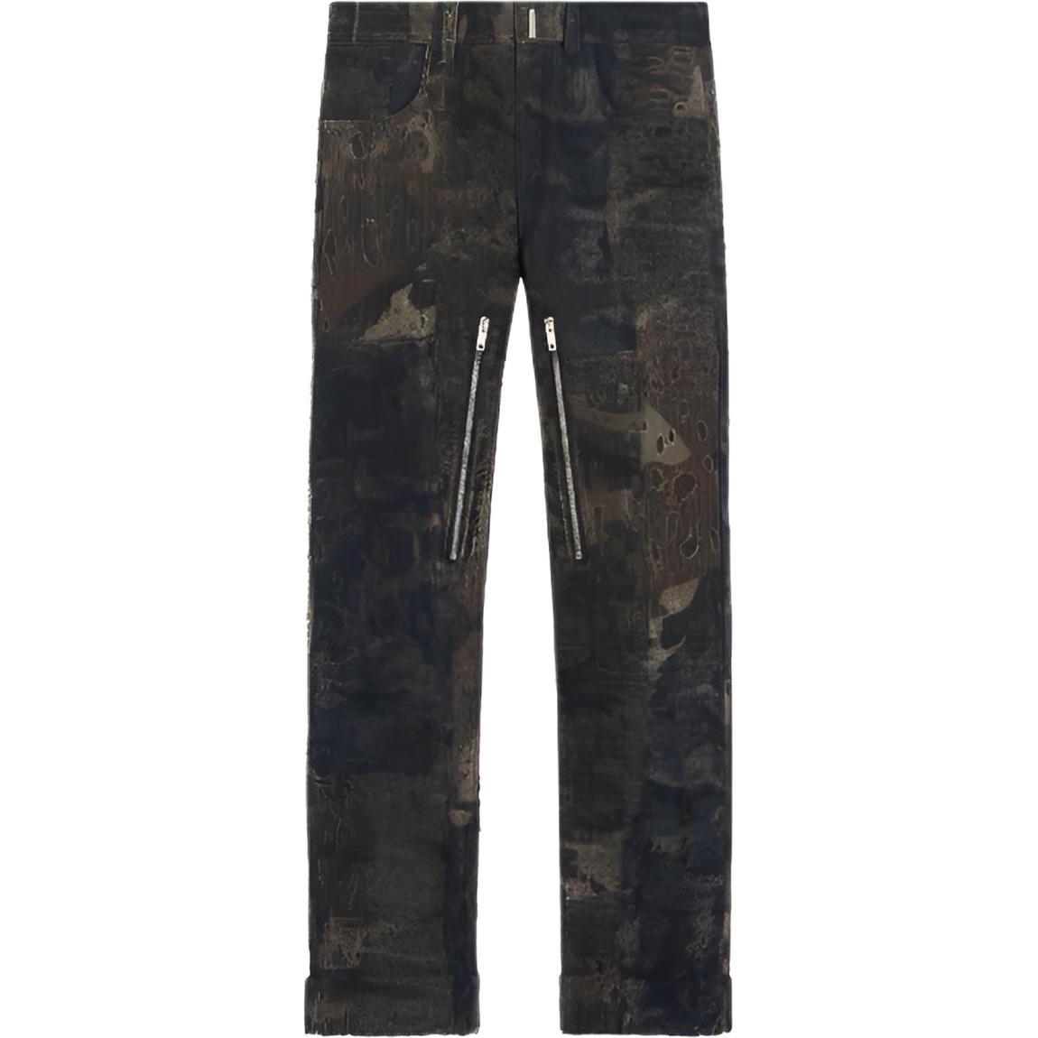 Givenchy FW22  Black Ripped Camouflage Printed Straight-Leg Jeans BM50W250PD-001