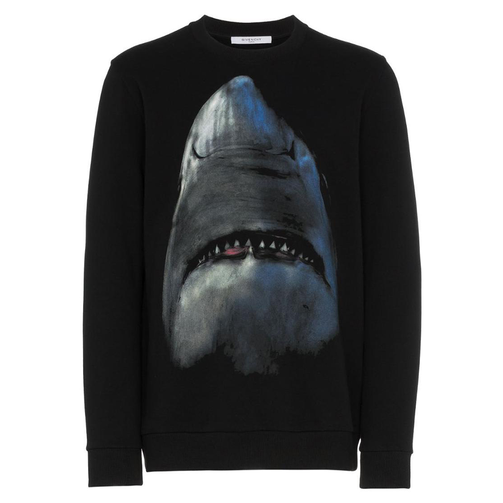 GIVENCHY FW22  Black Shark Print Crewneck Long Sleeve Sweatshirt BM704C3Y0V-001