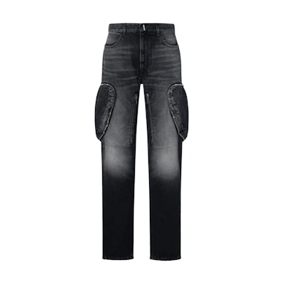 Givenchy FW22 Black Tapered Mid-Waist Denim Jeans with Utility Pockets BM514W5Y3K-004