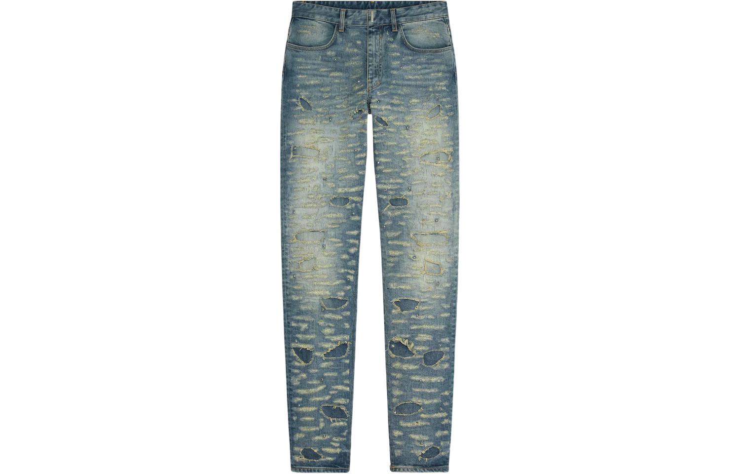 Order GIVENCHY FW22 Jeans Slim Straight Distressed Biru Tengah. BM50ST5Y3J-420