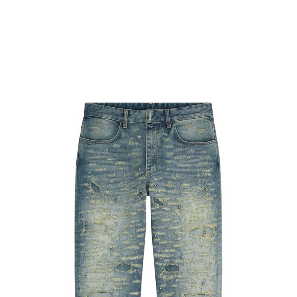 Details for GIVENCHY FW22 Jeans Slim Straight Distressed Biru Tengah. BM50ST5Y3J-420