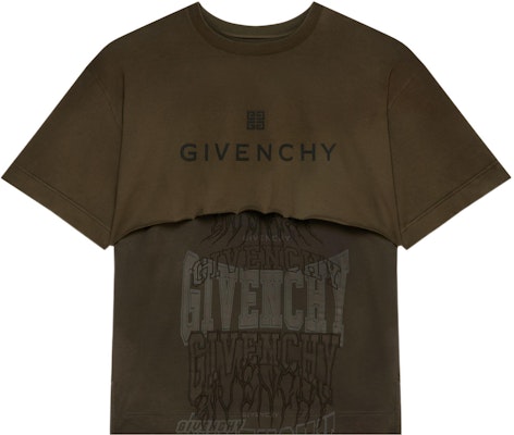 GIVENCHY FW22 Green Layered Logo Print Casual Short Sleeve T-Shirt. BM71FF3Y8V-309 Order GIVENCHY FW22 Green Layered Logo Print Casual Short Sleeve T-Shirt. BM71FF3Y8V-309