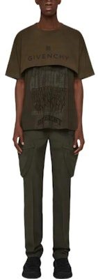 GIVENCHY FW22 Green Layered Logo Print Casual Short Sleeve T-Shirt. BM71FF3Y8V-309 Lookbook GIVENCHY FW22 Green Layered Logo Print Casual Short Sleeve T-Shirt. BM71FF3Y8V-309