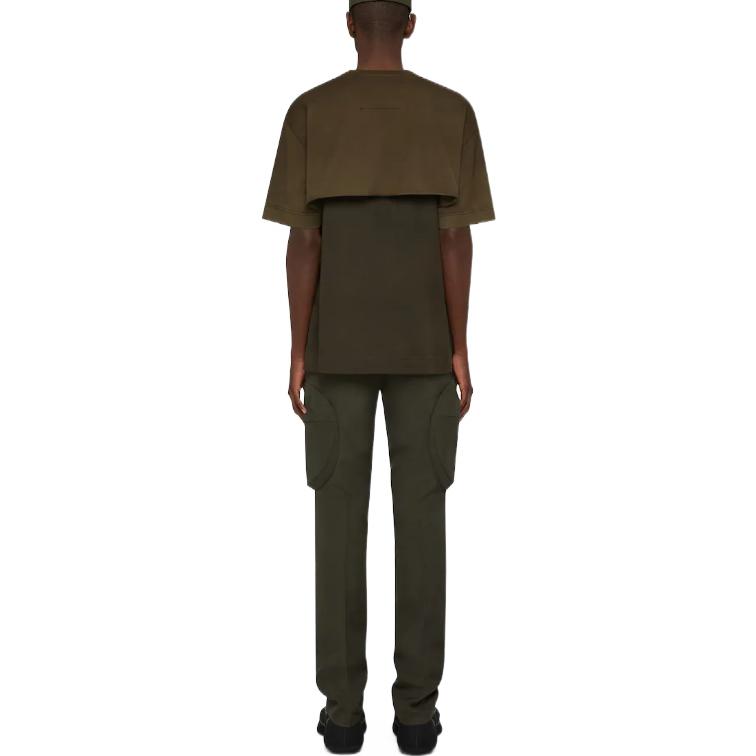 Shop GIVENCHY FW22  Green Layered Logo Print Casual Short Sleeve T-Shirt. BM71FF3Y8V-309