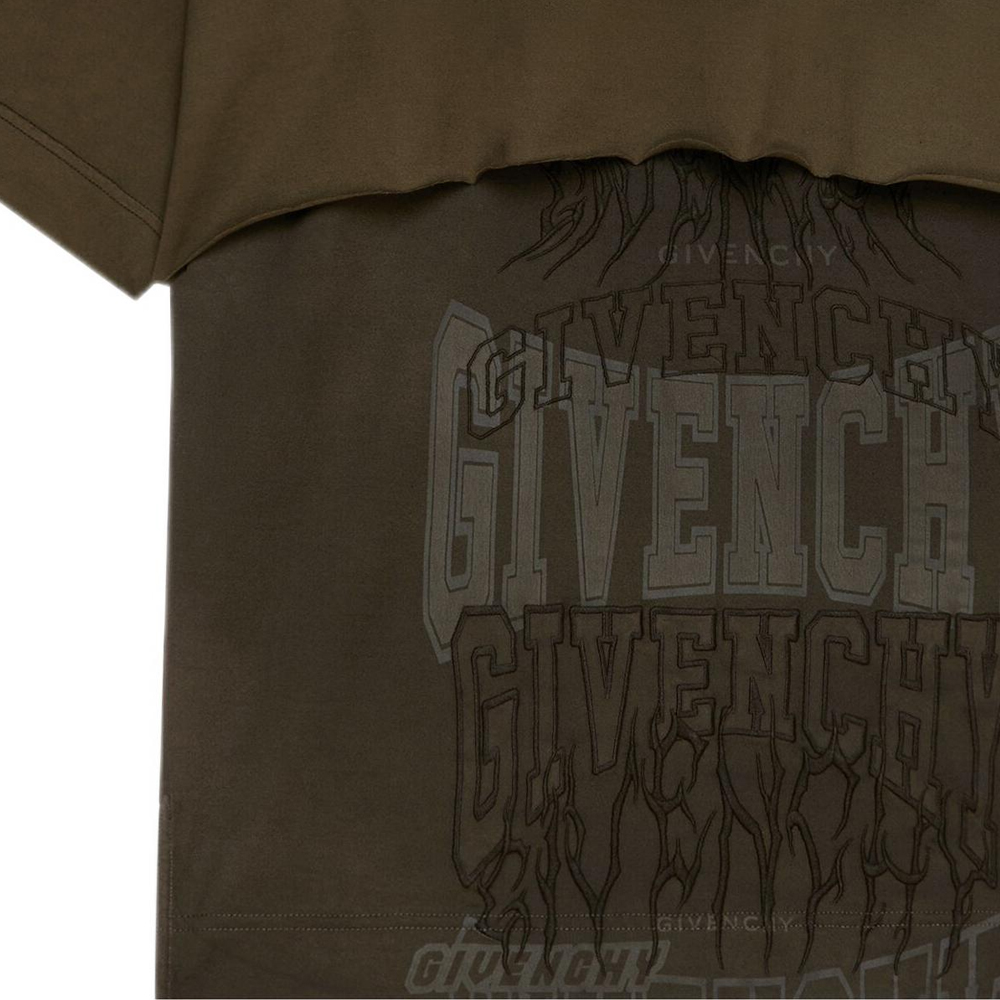 Sizing GIVENCHY FW22  Green Layered Logo Print Casual Short Sleeve T-Shirt. BM71FF3Y8V-309