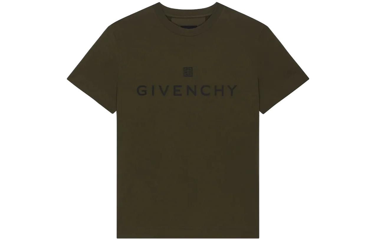 Givenchy FW22  Olive Green Logo Print Crewneck T-Shirt BM716N3Y7N-309