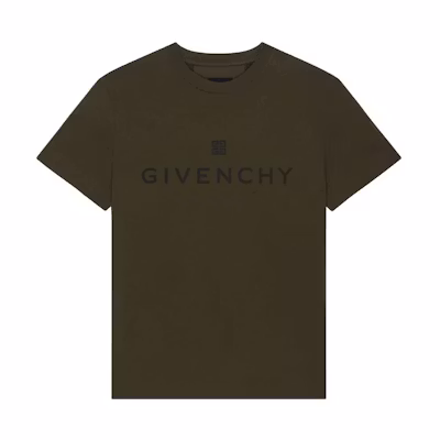 Givenchy FW22 Olive Green Logo Print Crewneck T-Shirt BM716N3Y7N-309
