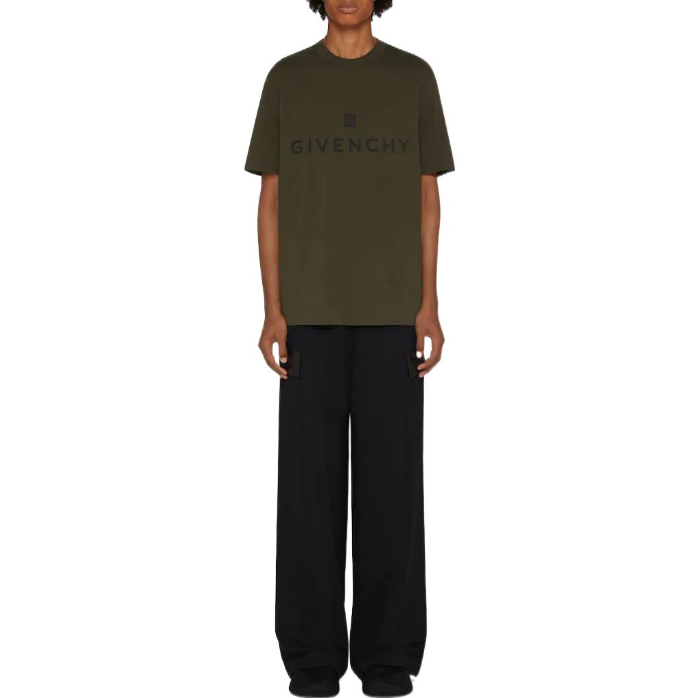 Lookbook Givenchy FW22  Olive Green Logo Print Crewneck T-Shirt BM716N3Y7N-309