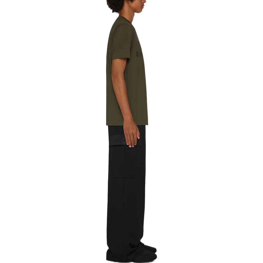 Purchase Givenchy FW22  Olive Green Logo Print Crewneck T-Shirt BM716N3Y7N-309