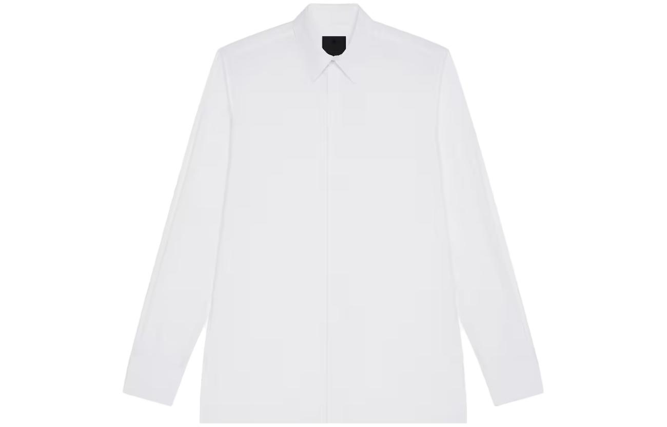 GIVENCHY FW22  White Solid Color Square Neck Long Sleeve Button Shirt. BM60PQ146X-100