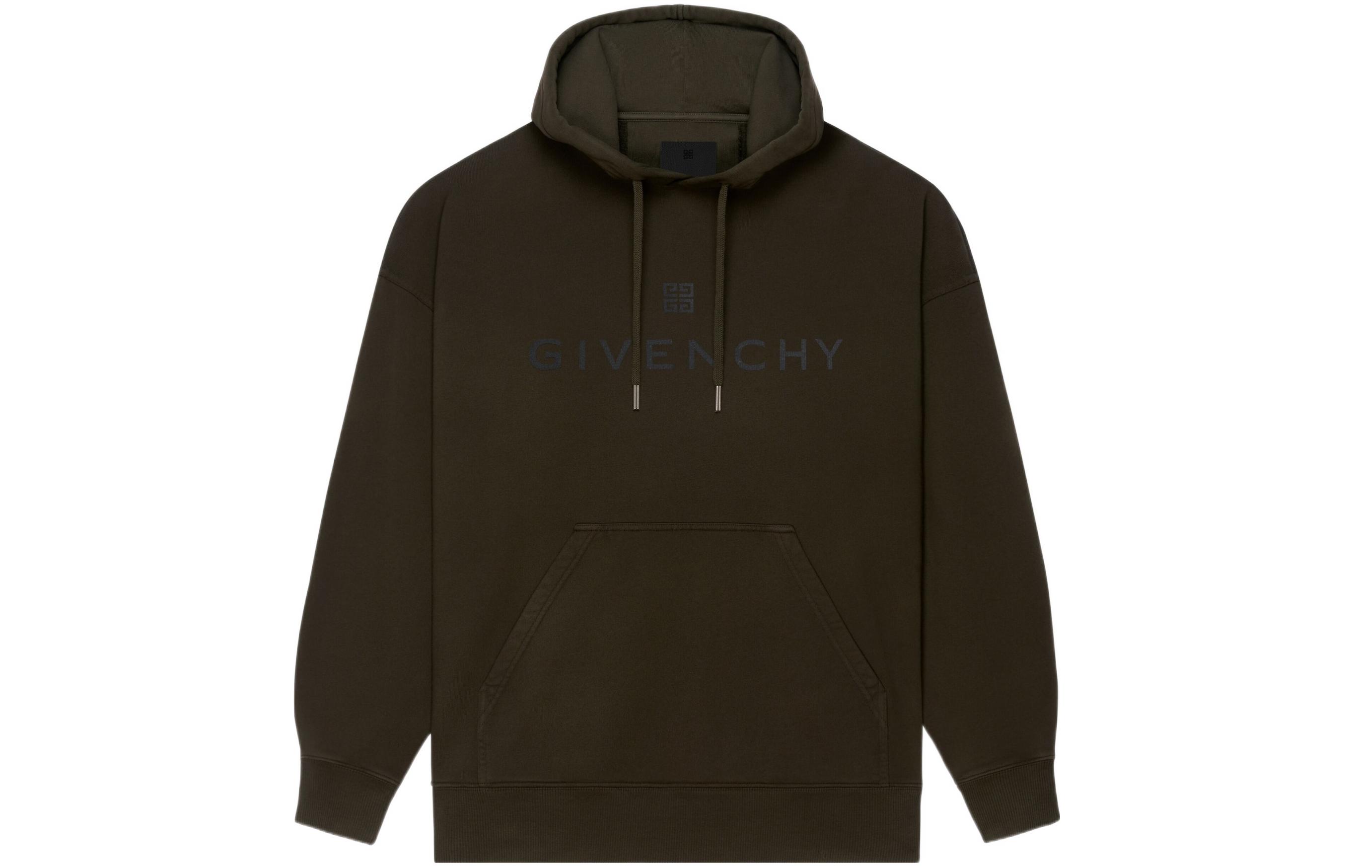 Givenchy FW22 Army Green Logo Print Drawstring Hoodie BMJ0HC3Y7N-309