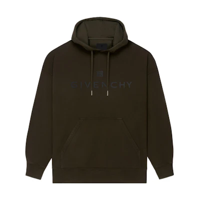 Givenchy FW22 Army Green Logo Print Drawstring Hoodie BMJ0HC3Y7N-309