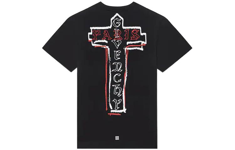GIVENCHY FW22 Black Cross Logo Print Crewneck T-Shirt . BM71DG3Y6B-001