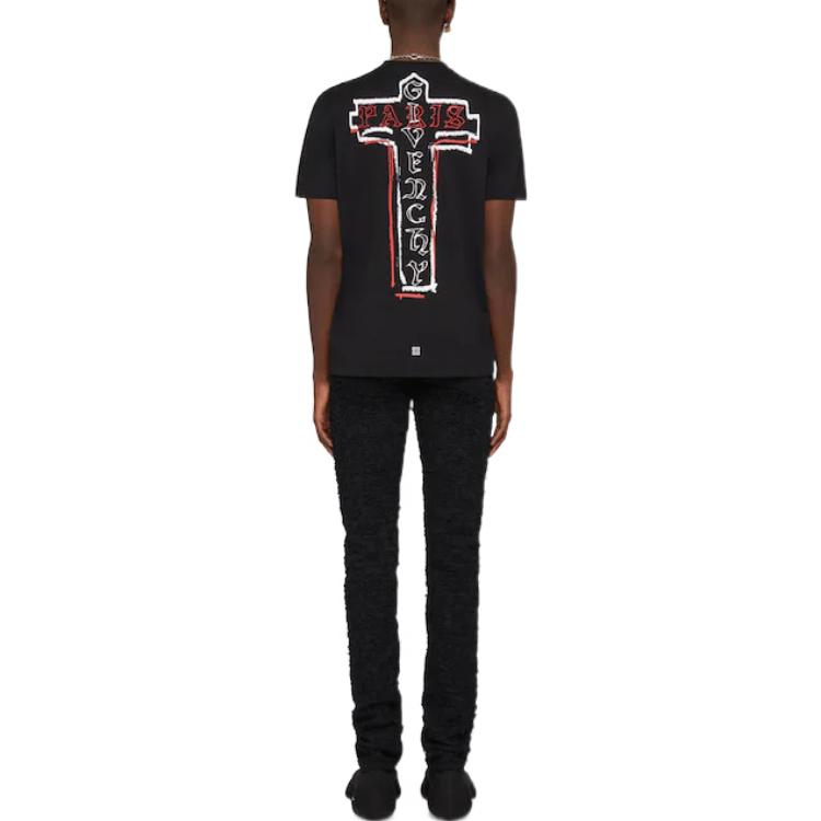 Purchase GIVENCHY FW22 黑色十字標誌印花圓領T恤 BM71DG3Y6B-001