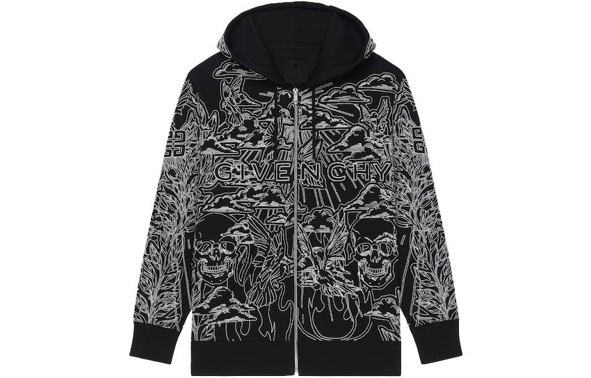 Givenchy FW22 Black Letter Print Zip Hoodie Sweater BMJ0HB3YEN001