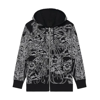 Givenchy FW22 Black Letter Print Zip Hoodie Sweater BMJ0HB3YEN001