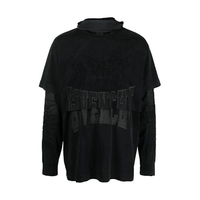 Givenchy FW22 Black Loose Fit Letter Logo Print Layered Sweatshirt BM71FM3Y8U011