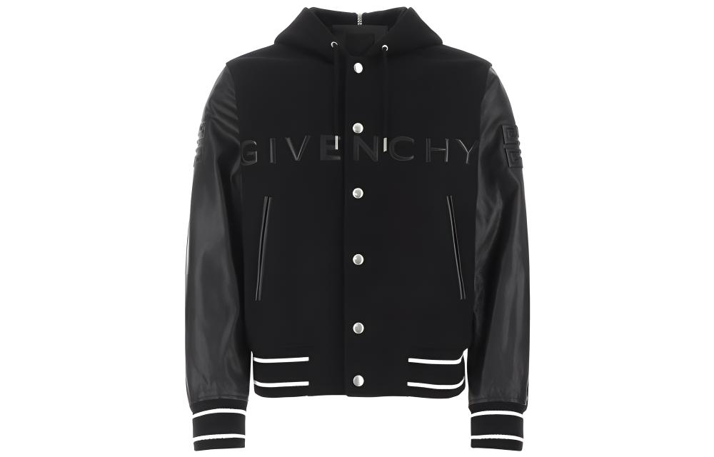 Givenchy FW22 Black Pilot Jacket with Logo Print and Single Button Closure BM00XX6Y16-001