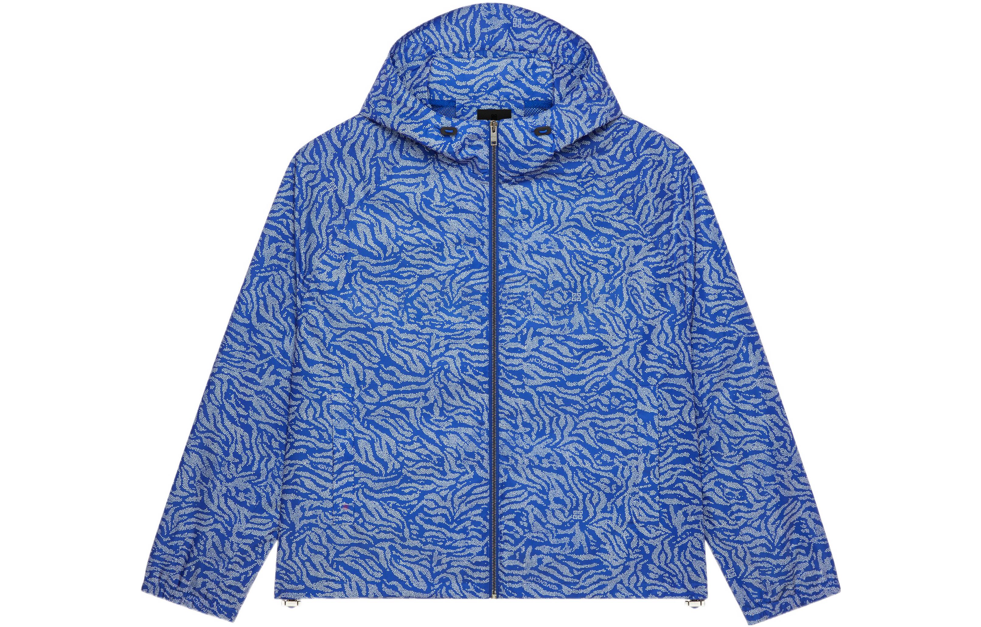 Givenchy FW22 Blue All-Over Print Hooded Windbreaker Jacket for Men BM00XQ14EE-490