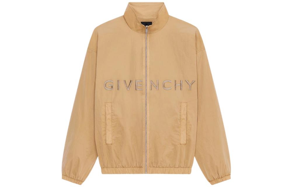 Givenchy FW22 Brown Logo Embroidered Zip-Up Jacket for Men BM00RN140N-280