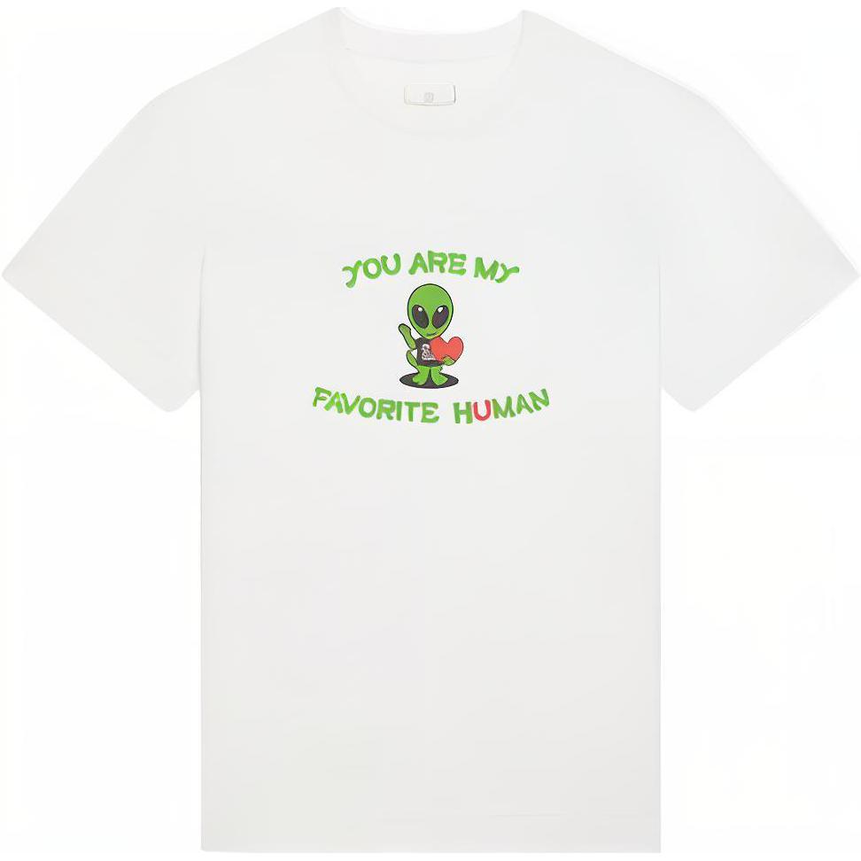 Givenchy FW22 Cartoon Letter Graphic White Crewneck T-Shirt Mens. BM71DU3Y6B-100