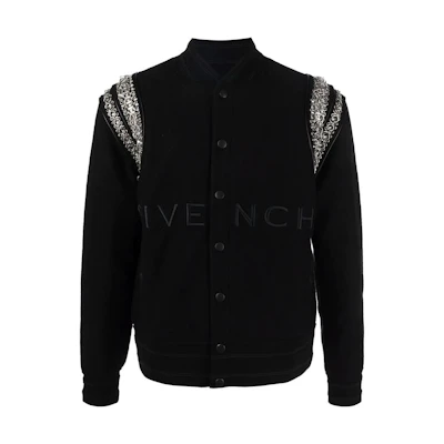 Givenchy FW22 Embroidered Chain Bomber Jacket Unisex Black BM00V14Y9L-001