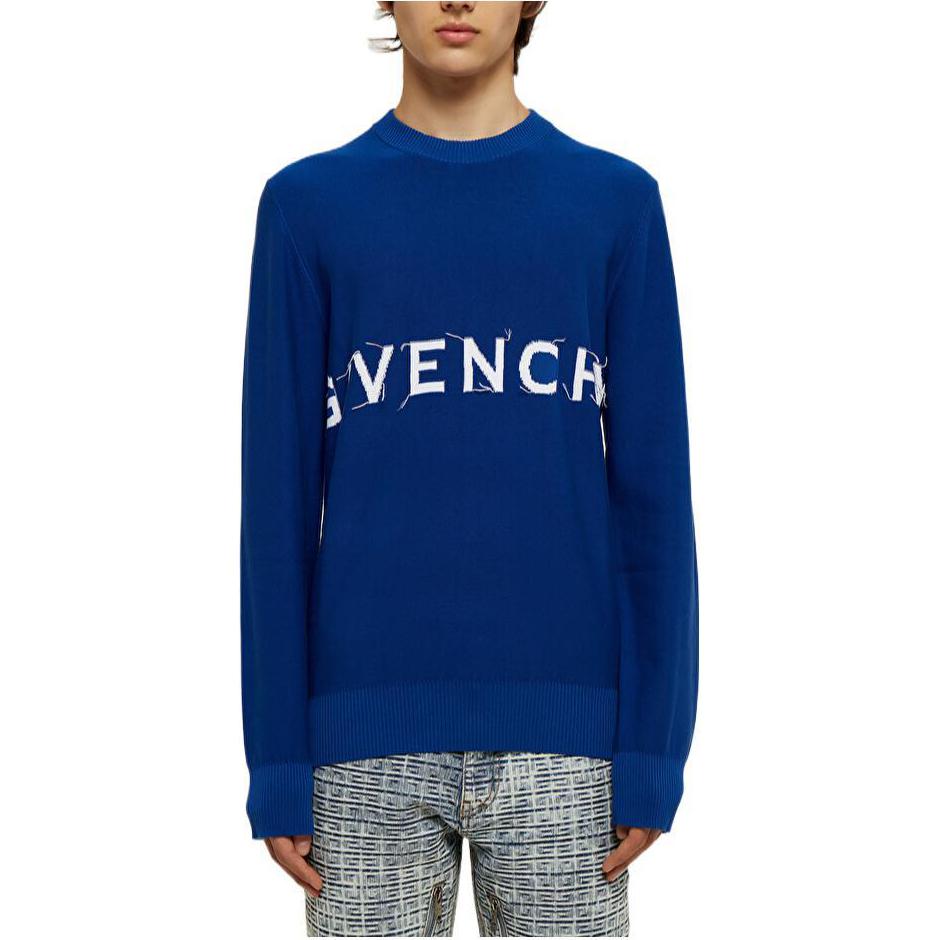 Givenchy FW22 Embroidered Logo Crewneck Sweatshirt Blue BM90JX4YBB-490