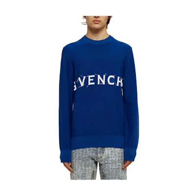 Givenchy FW22 Embroidered Logo Crewneck Sweatshirt Blue BM90JX4YBB-490