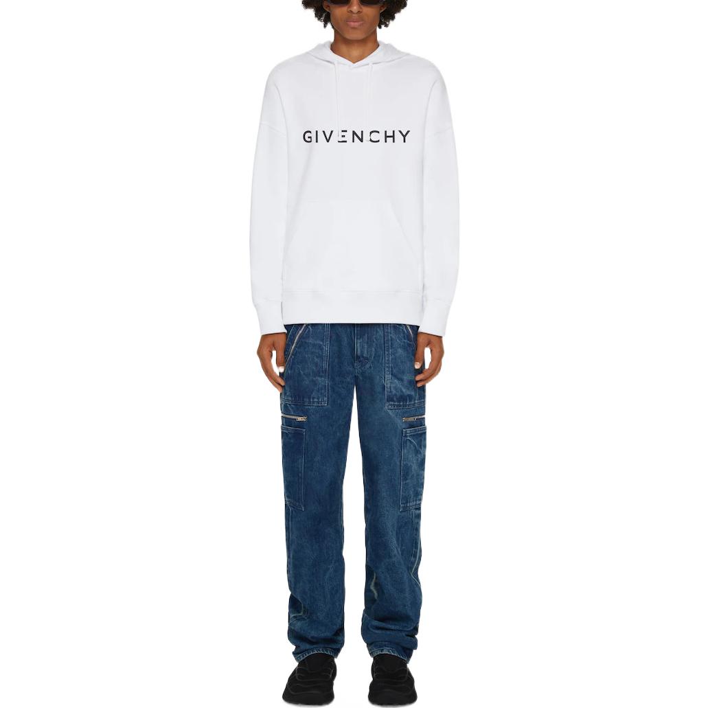 Lookbook Givenchy FW22 Hoodie Putih dengan Cetakan Tulisan. BMJ0HC3YAC-100
